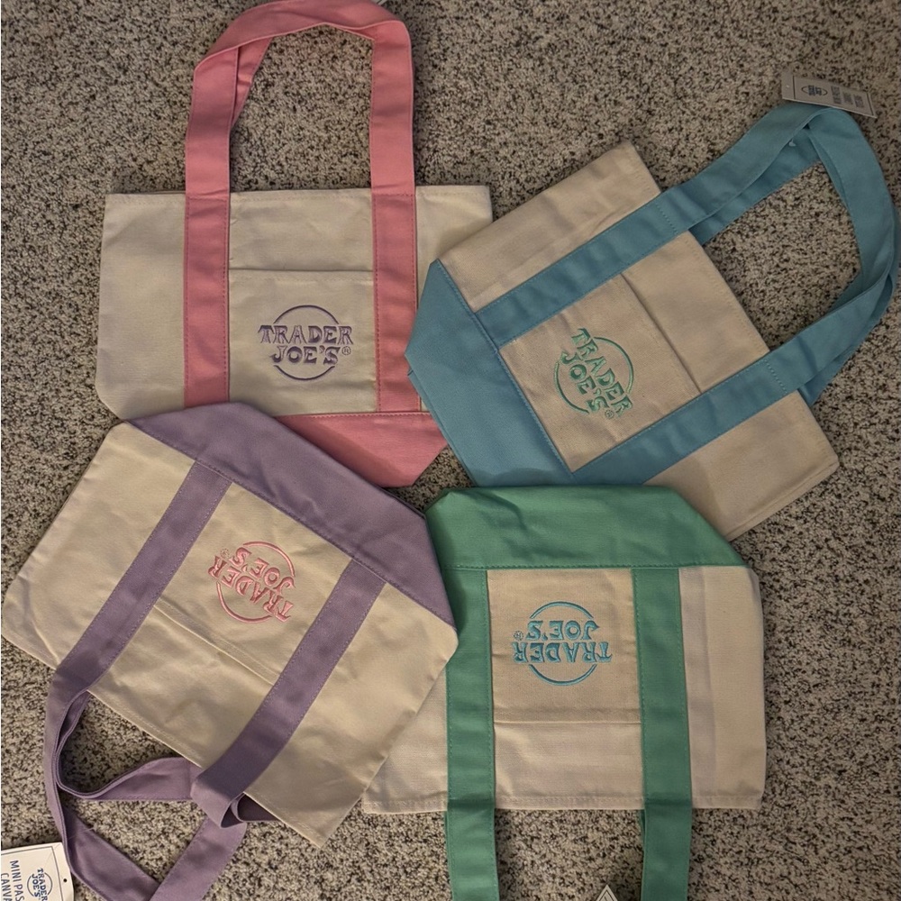 Trader Joe's Pastel Mini Canvas Tote - Pink, Blue, Lavender, Mint